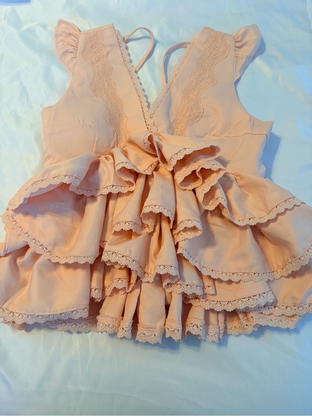 Peach Ruffle Lace Tank Top and High Waist Trouser Pants Set